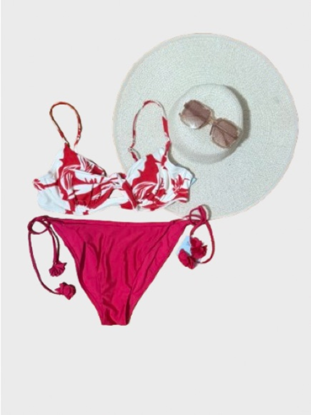 Red Floral Bikini Set with Tie-Side Bottoms